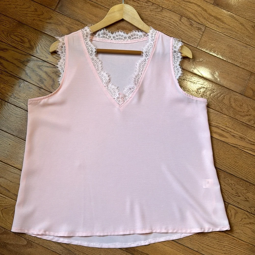 Blencot Lace Trim V Neck Sleeveless Blouse - Picture 3 of 10